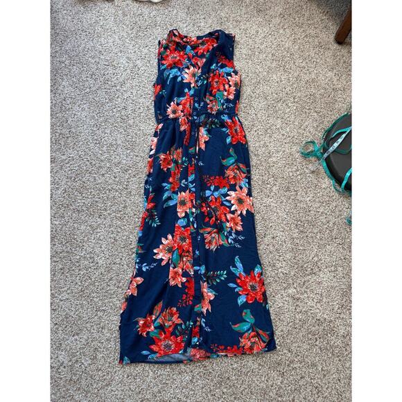 TALBOTS Sleeveless, summer Maxi Dress, Blue w/Floral print, size 8 - Picture 8 of 11